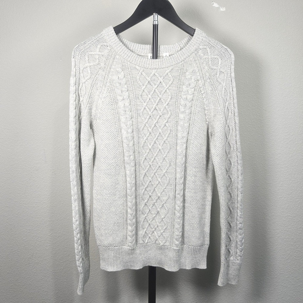 GAP Cable Knit Sweater Womens XS Gray Cotton Raglan Crew Neck Classic Preppy